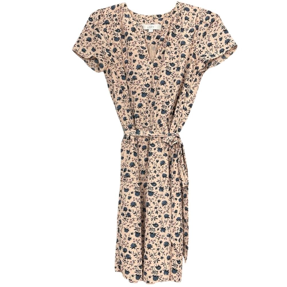 LOFT Beige Mini Dress with Navy Floral Print